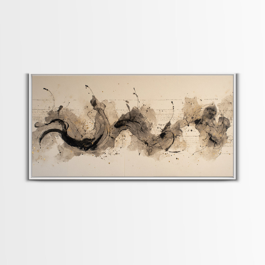 Large Sweeping Black Ink Gesture Like a Canvas Print, Calligraphy Art, Wall Art, Living Room Decor, Fine Art, Script, CAL-2x1-21