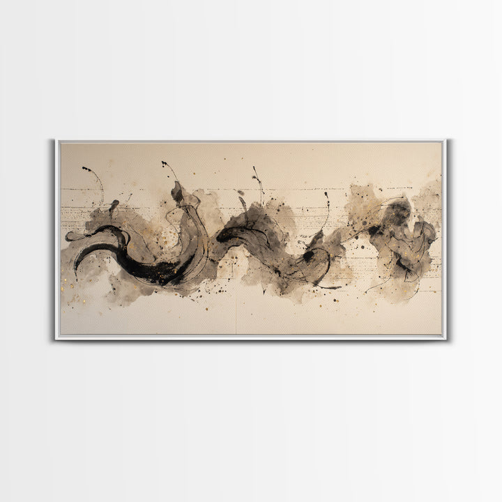 Large Sweeping Black Ink Gesture Like a Canvas Print, Calligraphy Art, Wall Art, Living Room Decor, Fine Art, Script, CAL-2x1-21