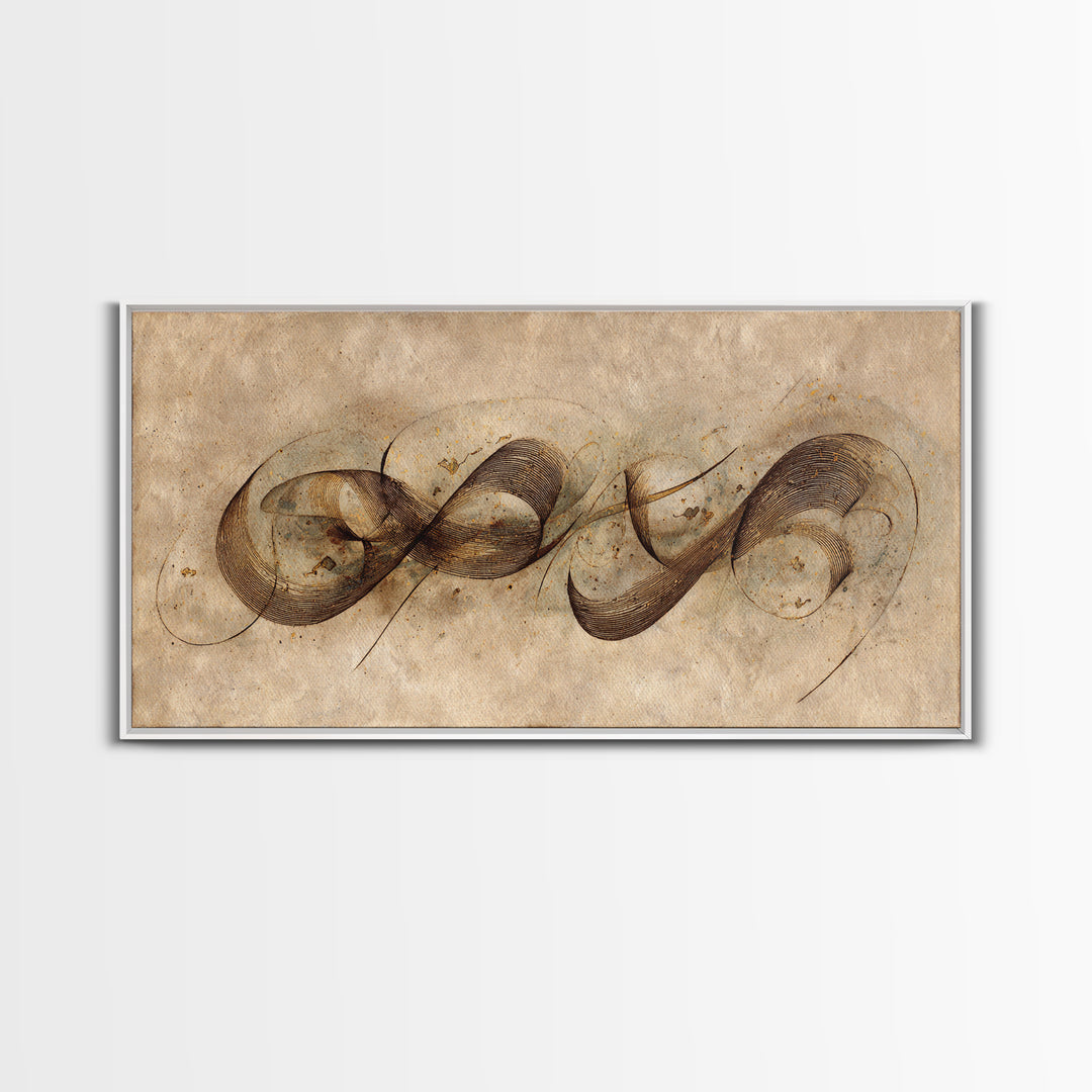 Arabic Ornamental Curves as Non Readable Art Framed Canvas Print, Calligraphy Art, Prints, Living Room Decor, Fine Art, Script, CAL-2x1-23