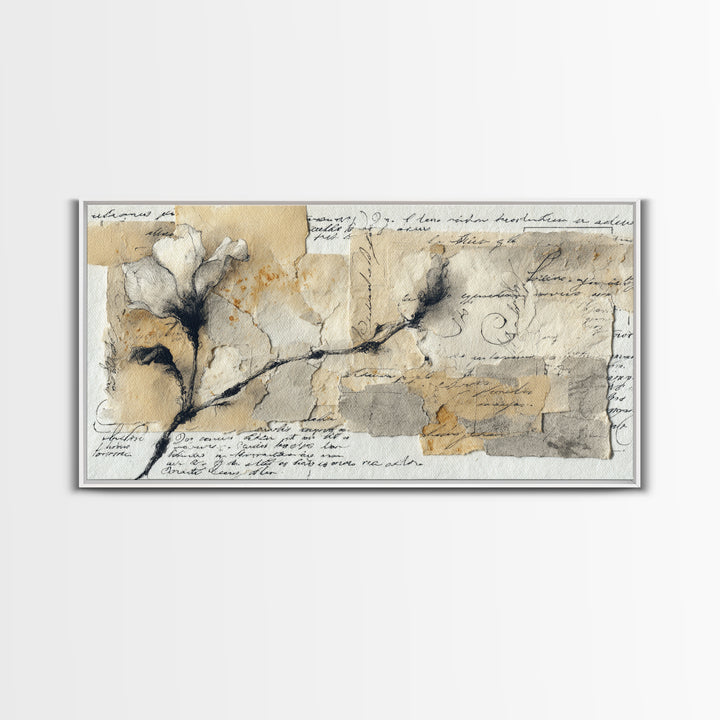 Single Elegant Flourish Shaped Like a Flower Framed Canvas Print, Calligraphy Art, Living Room Decor, Oil Painting, Script, CAL-2x1-25