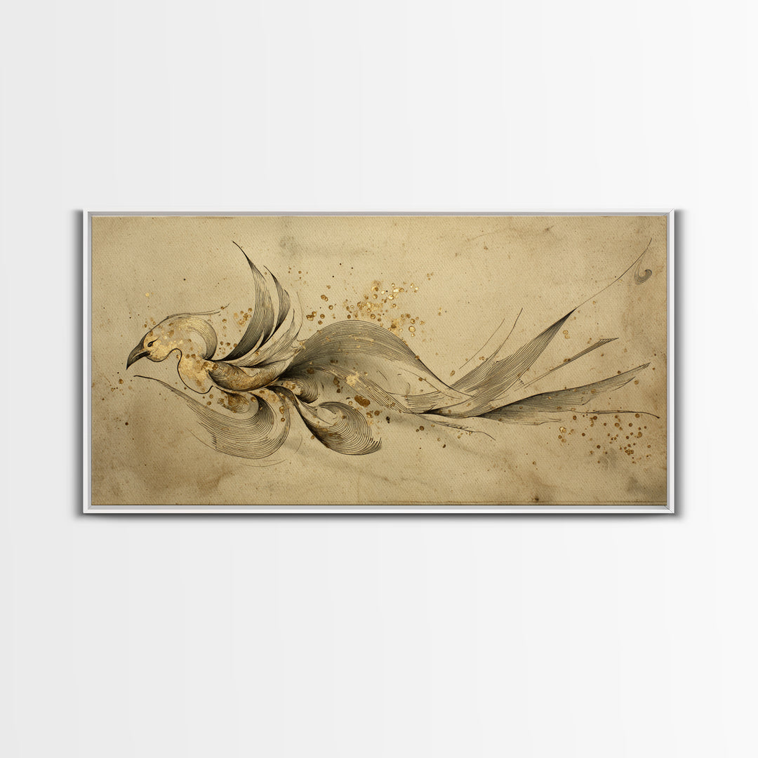 Calligraphic Bird Shape Formed from Flowing Lines Canvas Print, Calligraphy Art, Minimalist Decor, Living Room Decor, Script, CAL-2x1-28