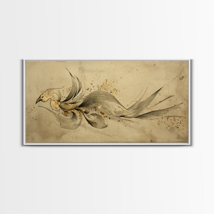 Calligraphic Bird Shape Formed from Flowing Lines Canvas Print, Calligraphy Art, Minimalist Decor, Living Room Decor, Script, CAL-2x1-28