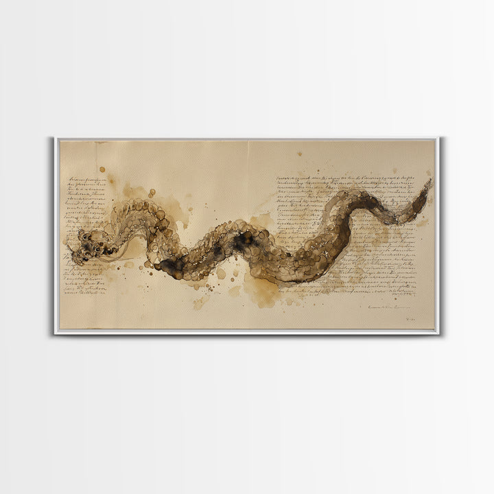 Ink Wash Dragon Curve Framed Canvas Print, Calligraphy Art, Art, Living Room Decor, Fine Art, Script, Unique Wall Art, CAL-2x1-29