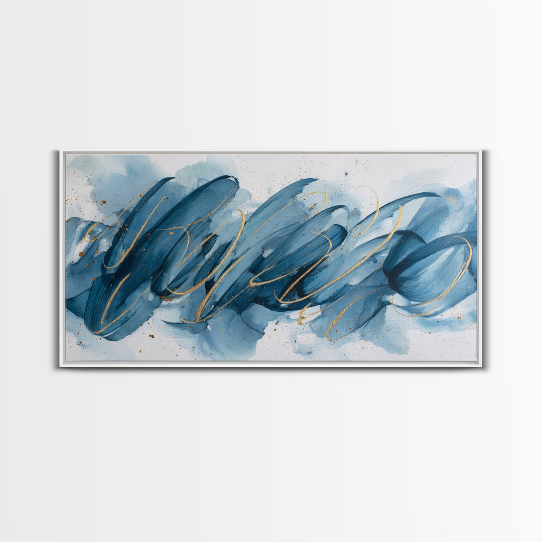 Modern Calligraphy Wave Framed Canvas Print, Calligraphy Art, Luxury Decor, Living Room Decor, Fine Art, Script, Prints, CAL-2x1-30
