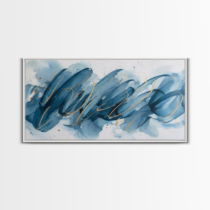 Modern Calligraphy Wave Framed Canvas Print, Calligraphy Art, Luxury Decor, Living Room Decor, Fine Art, Script, Prints, CAL-2x1-30