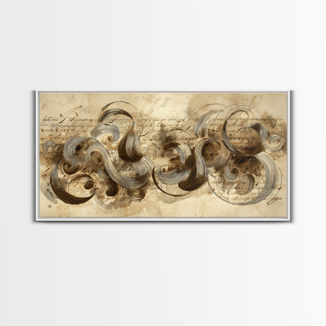 Baroque Scrollwork Made from Looping Pen Strokes Canvas Print, Calligraphy Art, Contemporary Art, Living Room Decor, Script, CAL-2x1-32