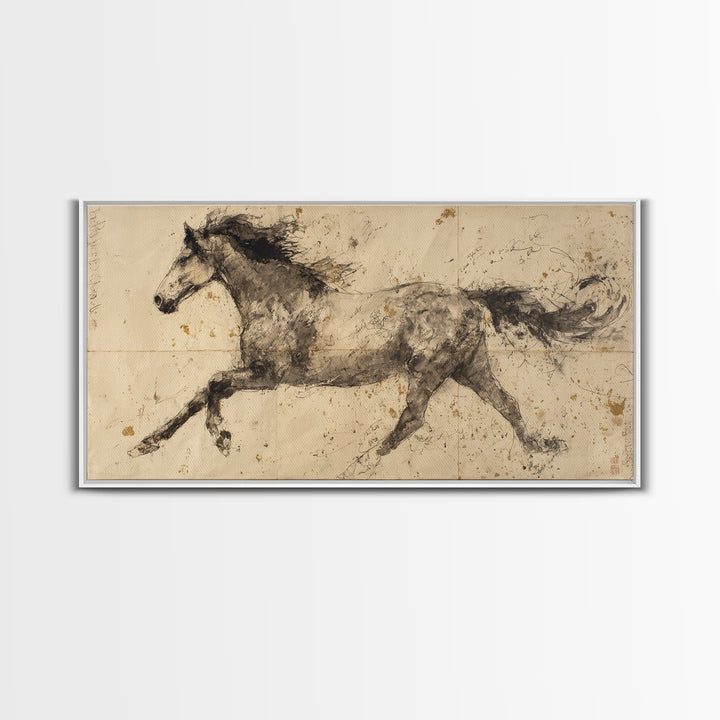 Calligraphic Horse Silhouette Made from One Line Canvas Print, Calligraphy Art, Minimalist Decor, Living Room Decor, Script, CAL-2x1-37