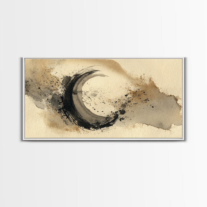 Crescent Moon Made from Elegant Ink Swashes Canvas Print, Calligraphy Art, Contemporary Art, Living Room Decor, Script, CAL-2x1-41