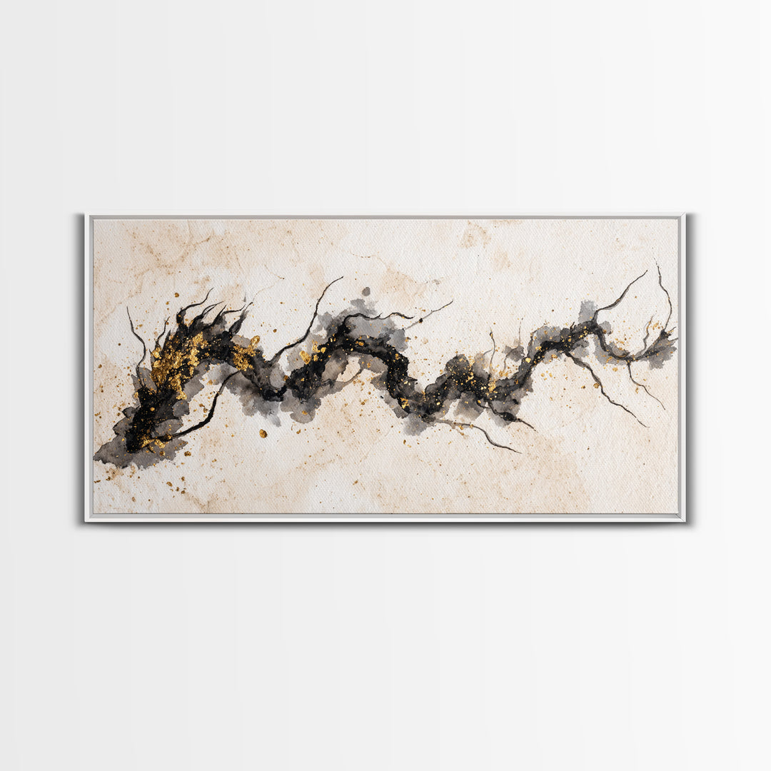 Ink Wash Dragon Curve Framed Canvas Print, Calligraphy Art, Art, Living Room Decor, Fine Art, Script, Unique Wall Art, CAL-2x1-5