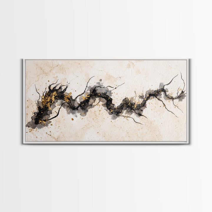 Ink Wash Dragon Curve Framed Canvas Print, Calligraphy Art, Art, Living Room Decor, Fine Art, Script, Unique Wall Art, CAL-2x1-5
