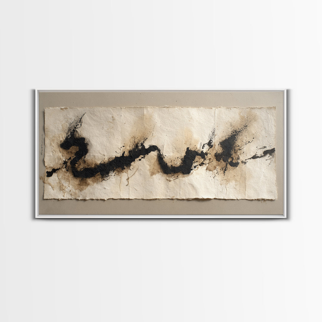 Minimal Black Calligraphy Rhythm Framed Canvas Print, Calligraphy Art, Calligraphy, Living Room Decor, Fine Art, Script, CAL-2x1-51