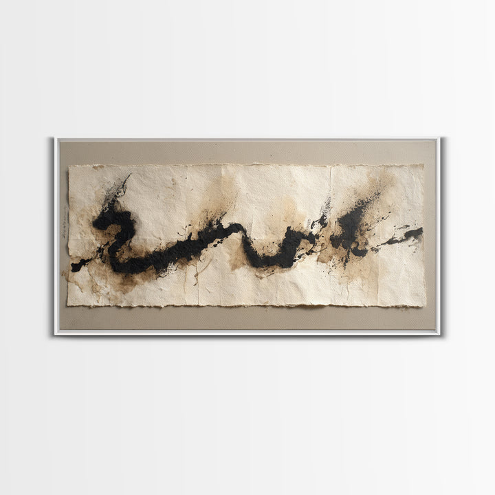 Minimal Black Calligraphy Rhythm Framed Canvas Print, Calligraphy Art, Calligraphy, Living Room Decor, Fine Art, Script, CAL-2x1-51