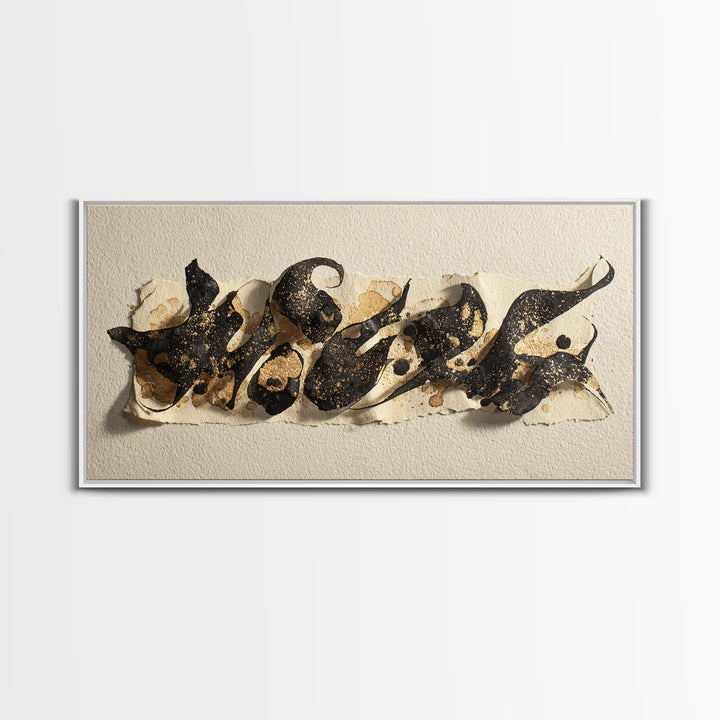 Calligraphic Bird Shape Formed from Flowing Lines Canvas Print, Calligraphy Art, Painting, Living Room Decor, Fine Art, Script, CAL-2x1-52