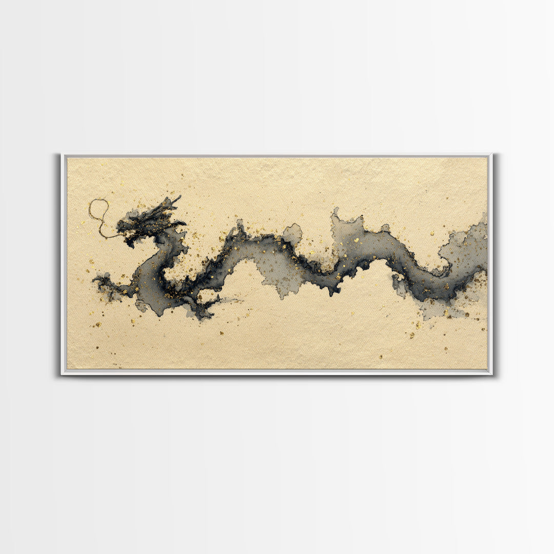 Ink Wash Dragon Curve Canvas Print, Calligraphy Art, Printable, Living Room Decor, Fine Art, Script, Watercolor Art, Modern Art, CAL-2x1-53