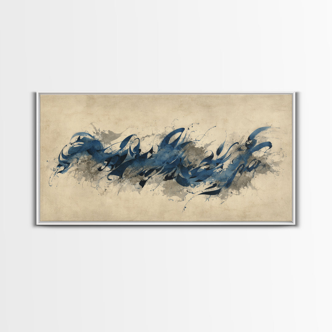 Modern Calligraphy Wave Canvas Print, Calligraphy Art, Contemporary Art, Living Room Decor, Fine Art, Script, Printable Art, CAL-2x1-54