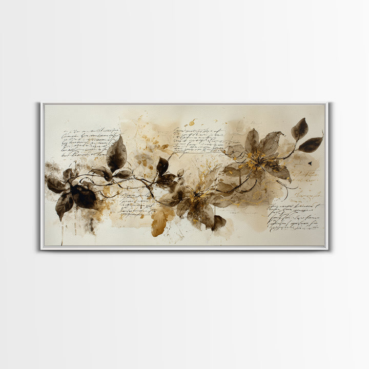Floral Vine Created from Graceful Script Like Framed Canvas Print, Calligraphy Art, Wall Art Print, Living Room Decor, Script, CAL-2x1-55