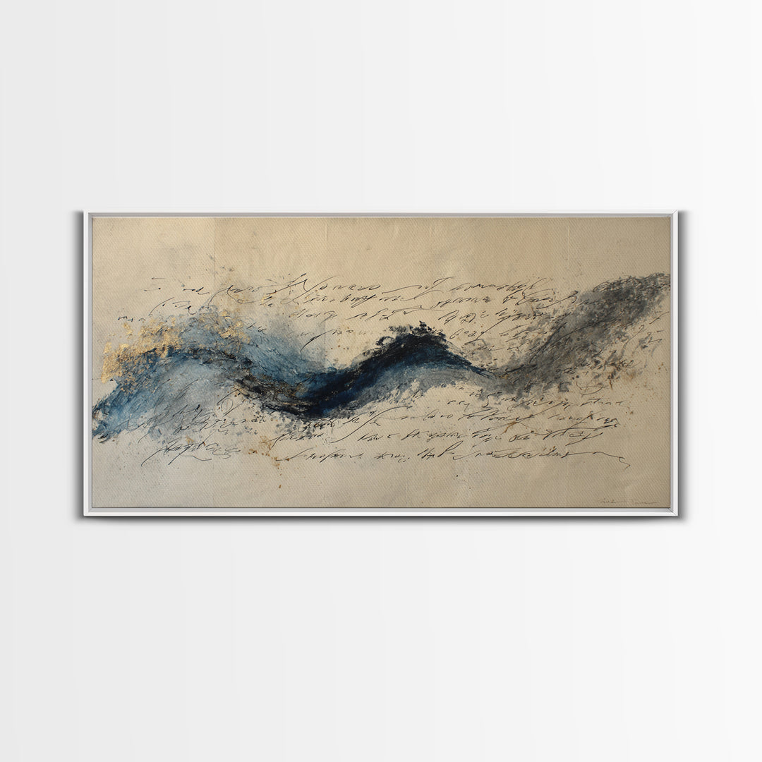 Modern Calligraphy Wave Framed Canvas Print, Calligraphy Art, Luxury Decor, Living Room Decor, Fine Art, Script, Prints, CAL-2x1-6