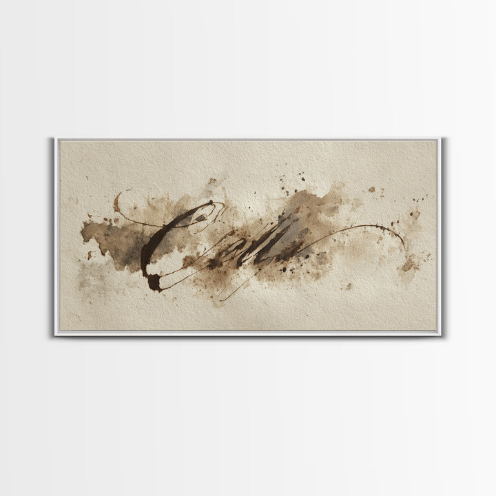 Ink Splatter and Long Brushstroke Composition Framed Canvas Print, Calligraphy Art, Prints, Living Room Decor, Fine Art, Script, CAL-2x1-60