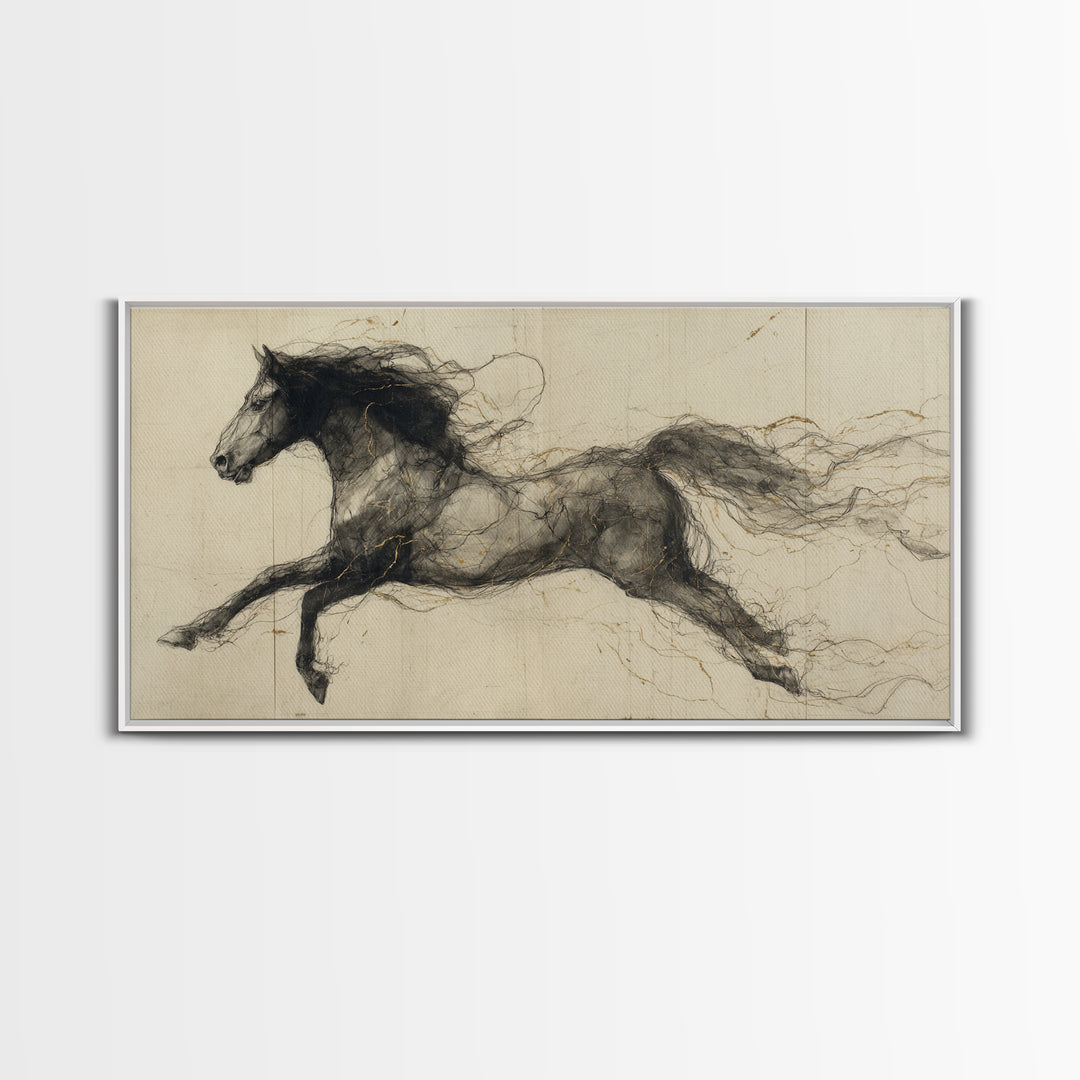 Calligraphic Horse Silhouette Made from One Line Canvas Print, Calligraphy Art, Painting, Living Room Decor, Fine Art, Script, CAL-2x1-61