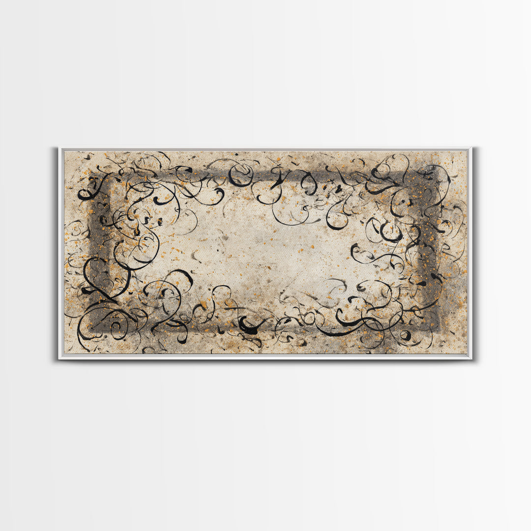 Ornamental Frame of Flourished Pen Curves Canvas Print, Calligraphy Art, Room Decor, Living Room Decor, Fine Art, Script, CAL-2x1-62