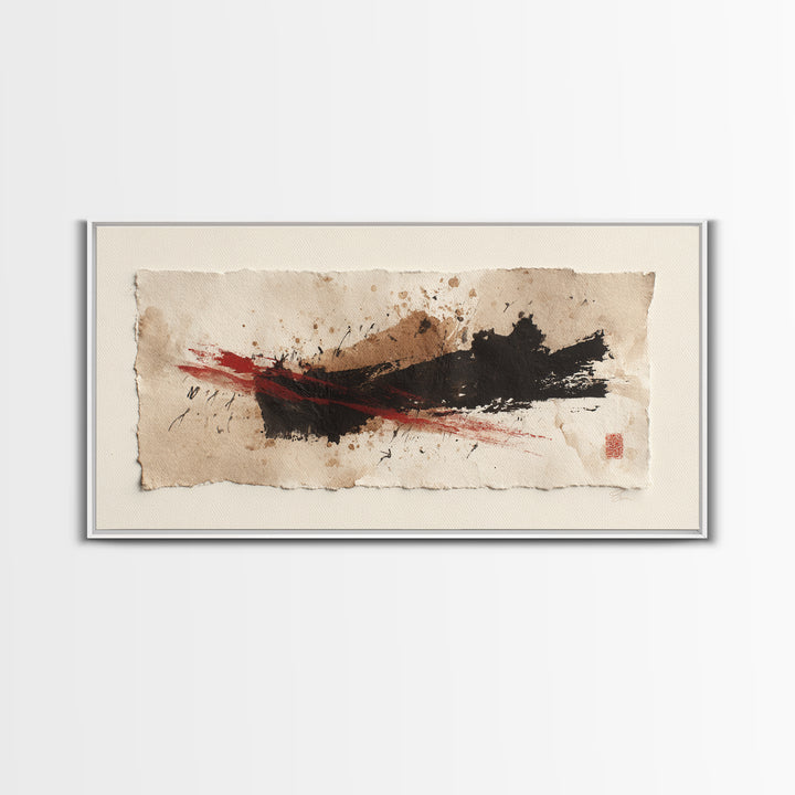 Bold Red Brushstroke Seal Abstraction Canvas Print, Calligraphy Art, Modern Wall Art, Living Room Decor, Fine Art, Script, CAL-2x1-63