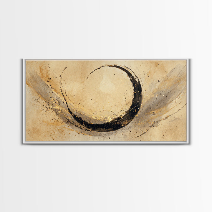 Crescent Moon Made from Elegant Ink Swashes Framed Canvas Print, Calligraphy Art, Digital Prints, Living Room Decor, Script, CAL-2x1-65