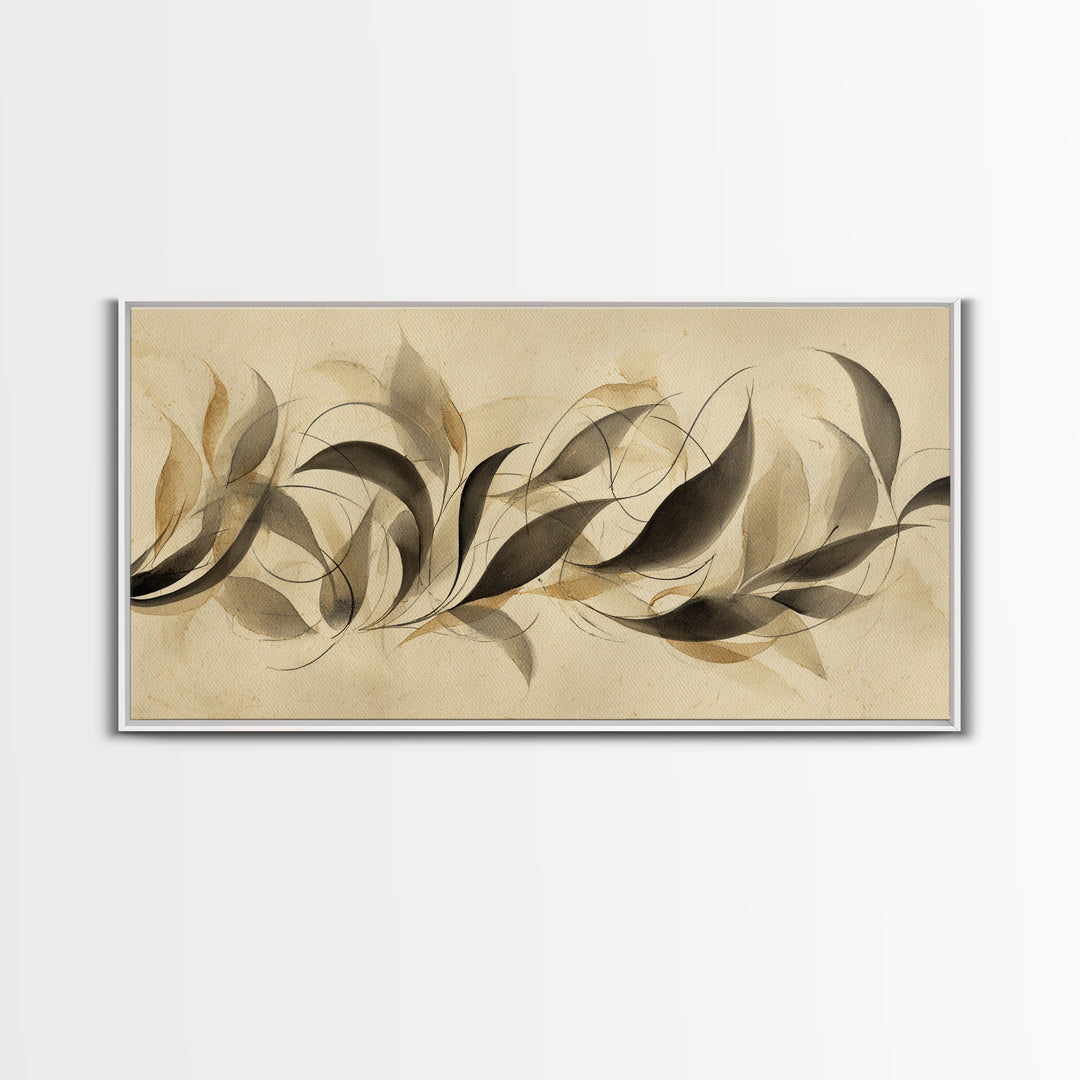 Botanical Calligraphy Pattern Canvas Print, Calligraphy Art, Textured Painting, Living Room Decor, Fine Art, Script, CAL-2x1-66
