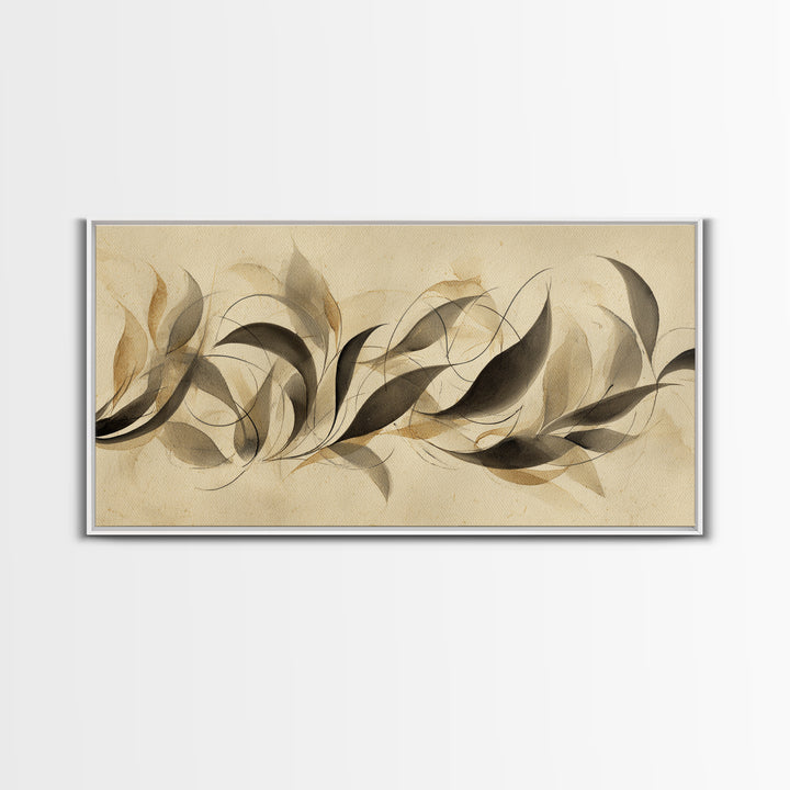Botanical Calligraphy Pattern Canvas Print, Calligraphy Art, Textured Painting, Living Room Decor, Fine Art, Script, CAL-2x1-66