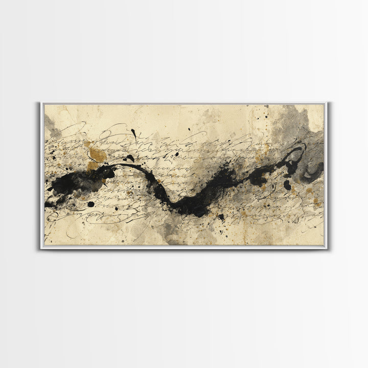 Large Sweeping Black Ink Gesture Like a Canvas Print, Calligraphy Art, Printable Art, Living Room Decor, Fine Art, Script, CAL-2x1-69
