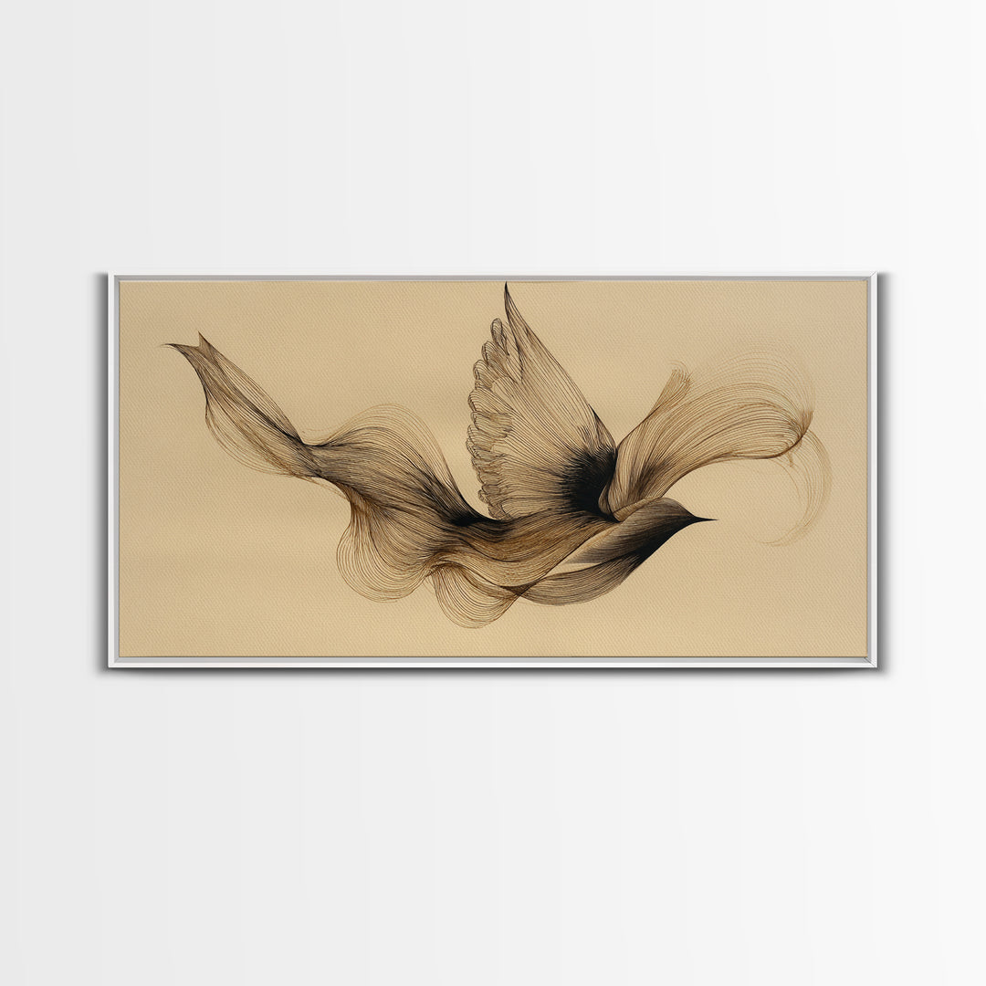Calligraphic Bird Shape Formed from Flowing Lines Canvas Print, Calligraphy Art, Modern Wall Art, Living Room Decor, Script, CAL-2x1-76