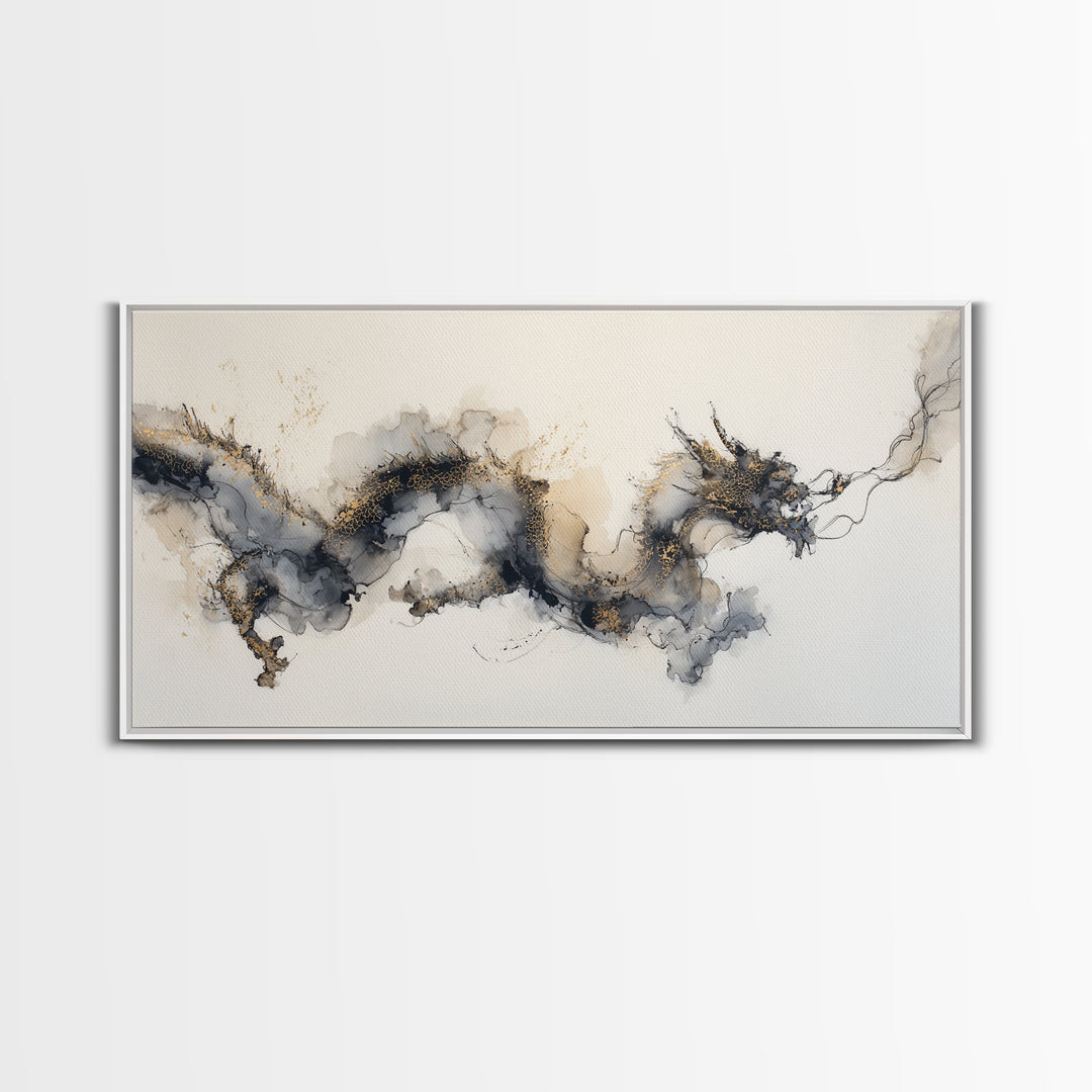 Ink Wash Dragon Curve Canvas Print, Calligraphy Art, Printable, Living Room Decor, Fine Art, Script, Watercolor Art, Modern Art, CAL-2x1-77