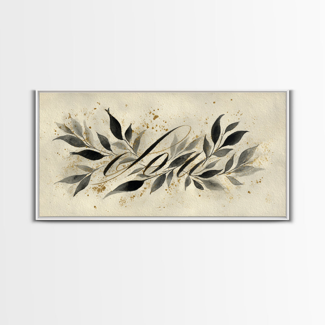 Botanical Calligraphy Pattern Framed Canvas Print, Calligraphy Art, Art, Living Room Decor, Fine Art, Script, Unique Wall Art, CAL-2x1-90