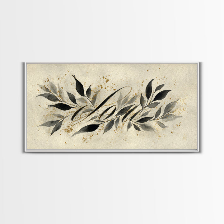 Botanical Calligraphy Pattern Framed Canvas Print, Calligraphy Art, Art, Living Room Decor, Fine Art, Script, Unique Wall Art, CAL-2x1-90