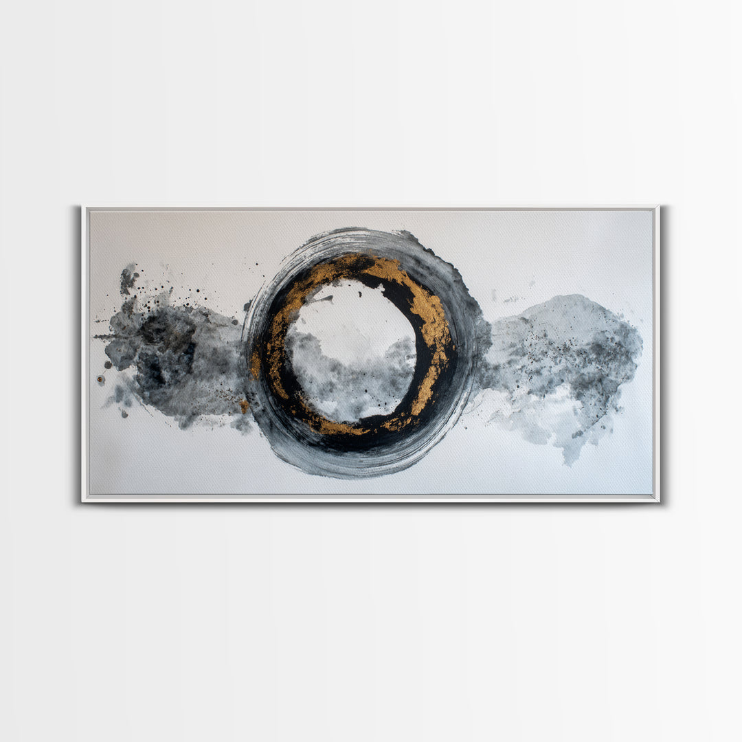 Japanese Brush Mark Circle Framed Canvas Print, Calligraphy Art, Watercolor Art, Living Room Decor, Fine Art, Script, CAL-2x1-96