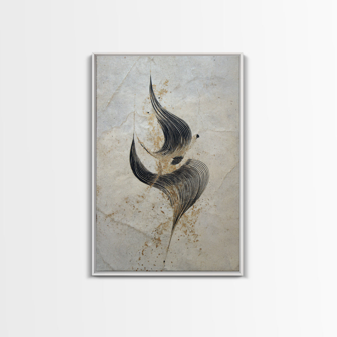 Calligraphic Bird Shape Formed from Flowing Lines Canvas Print, Calligraphy Art, Minimalist Wall Art, Living Room Decor, Script, CAL-2x3-16