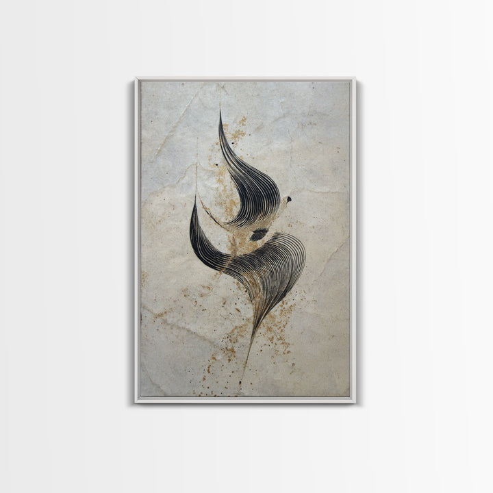 Calligraphic Bird Shape Formed from Flowing Lines Canvas Print, Calligraphy Art, Minimalist Wall Art, Living Room Decor, Script, CAL-2x3-16
