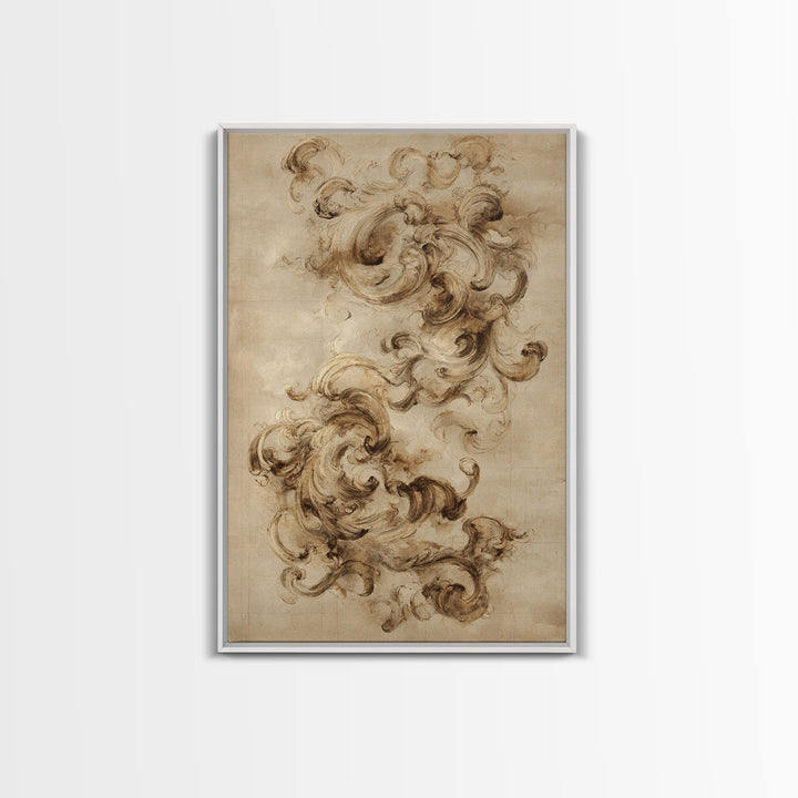 Baroque Scrollwork Made from Looping Pen Strokes Framed Canvas Print, Calligraphy Art, Prints, Living Room Decor, Script, CAL-2x3-20