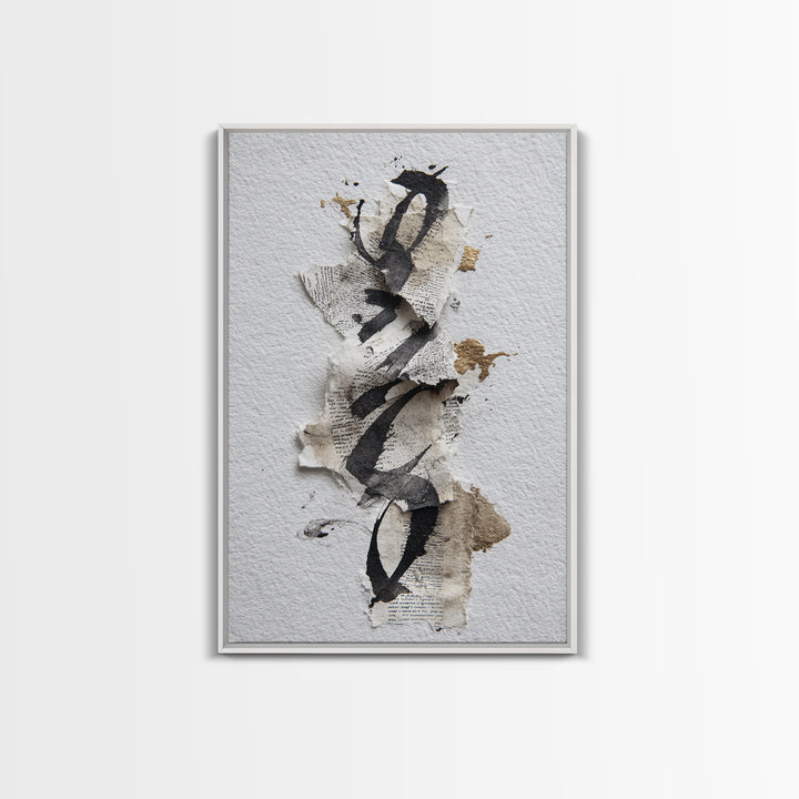 Monochrome Brush Alphabet Fragments as Abstract Texture Canvas Print, Calligraphy Art, Living Room Decor, Script, CAL-2x3-21
