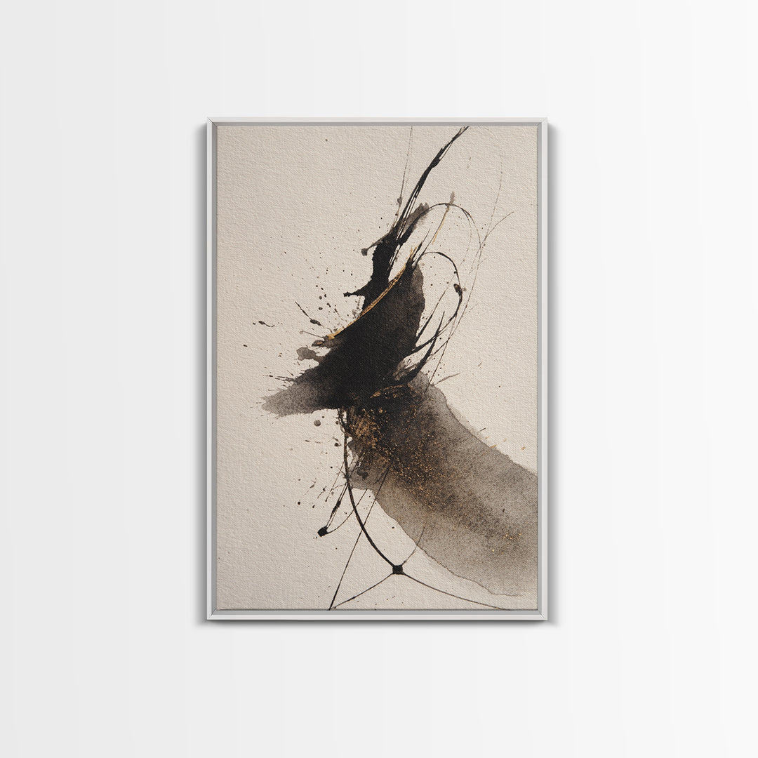 Ink Splatter and Long Brushstroke Composition Framed Canvas Print, Calligraphy Art, Scripture Art, Living Room Decor, Script, CAL-2x3-24