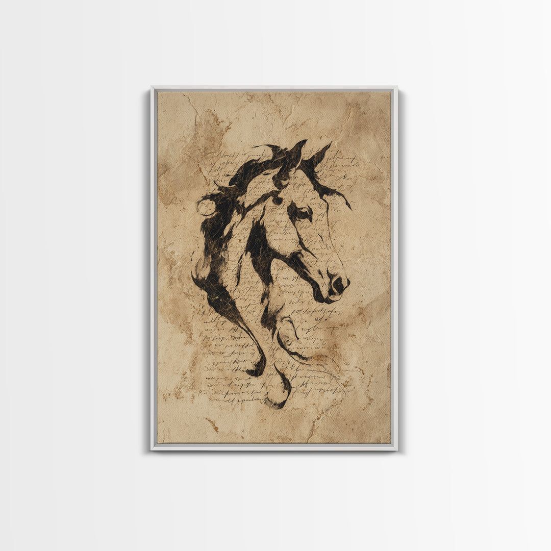 Calligraphic Horse Silhouette Made from One Line Framed Canvas Print, Calligraphy Art, Wall Art, Living Room Decor, Script, CAL-2x3-25