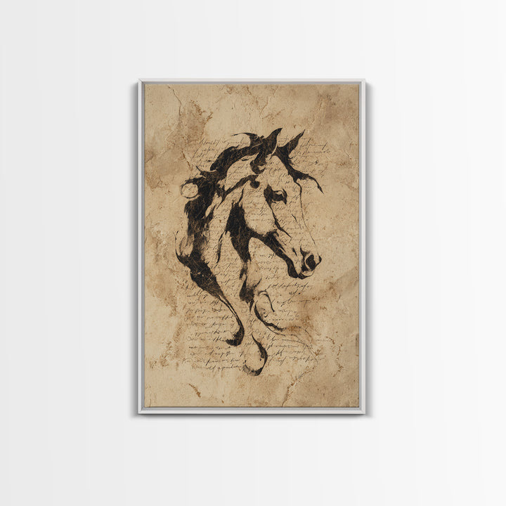 Calligraphic Horse Silhouette Made from One Line Framed Canvas Print, Calligraphy Art, Wall Art, Living Room Decor, Script, CAL-2x3-25