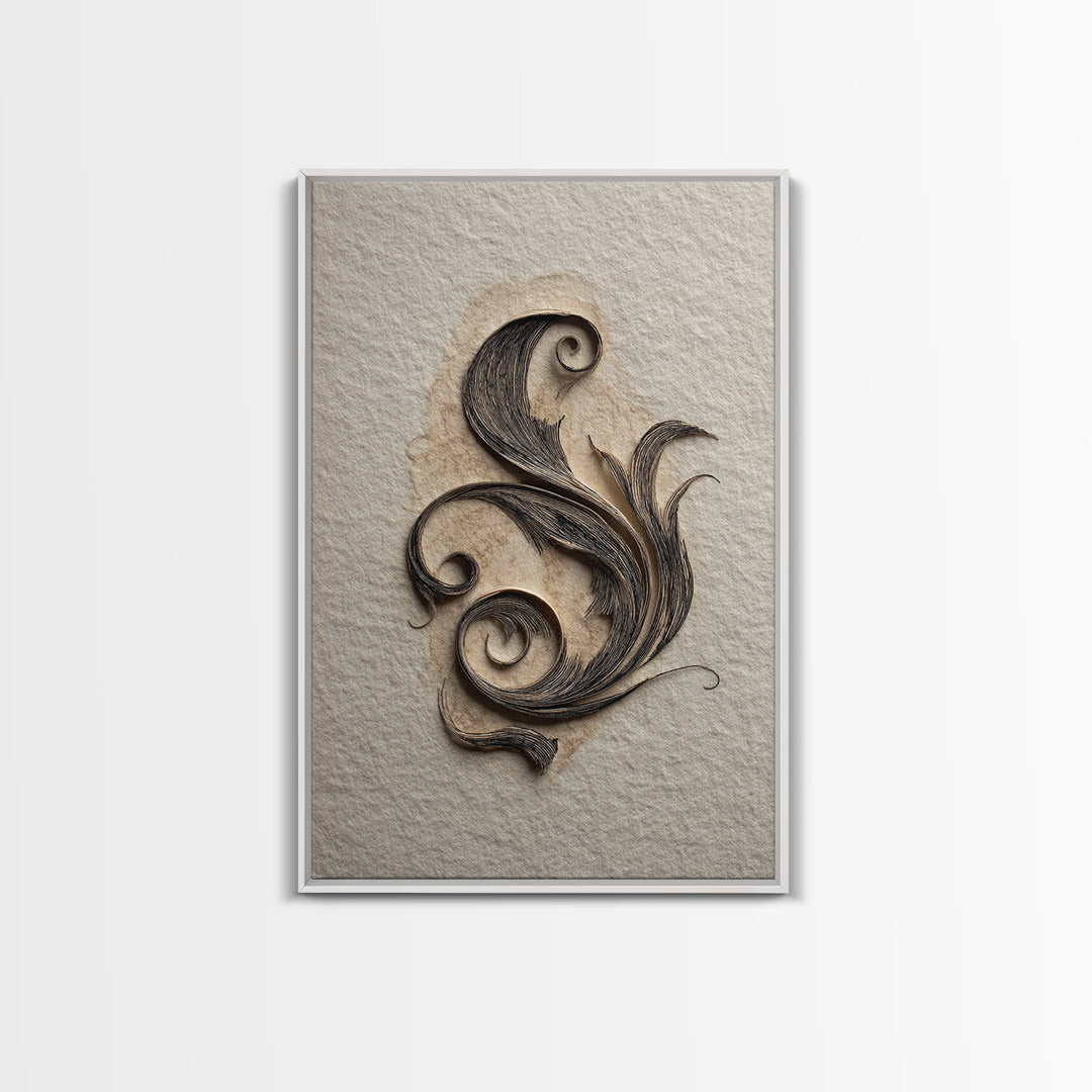 Ornamental Frame of Flourished Pen Curves Framed Canvas Print, Calligraphy Art, Boho Decor, Living Room Decor, Fine Art, Script, CAL-2x3-26