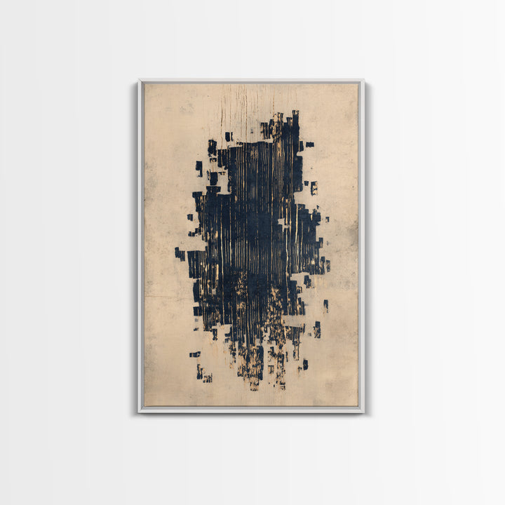 Layered Copper Ink Strokes on Dark Navy Framed Canvas Print, Calligraphy Art, Wall Art, Living Room Decor, Fine Art, Script, CAL-2x3-38