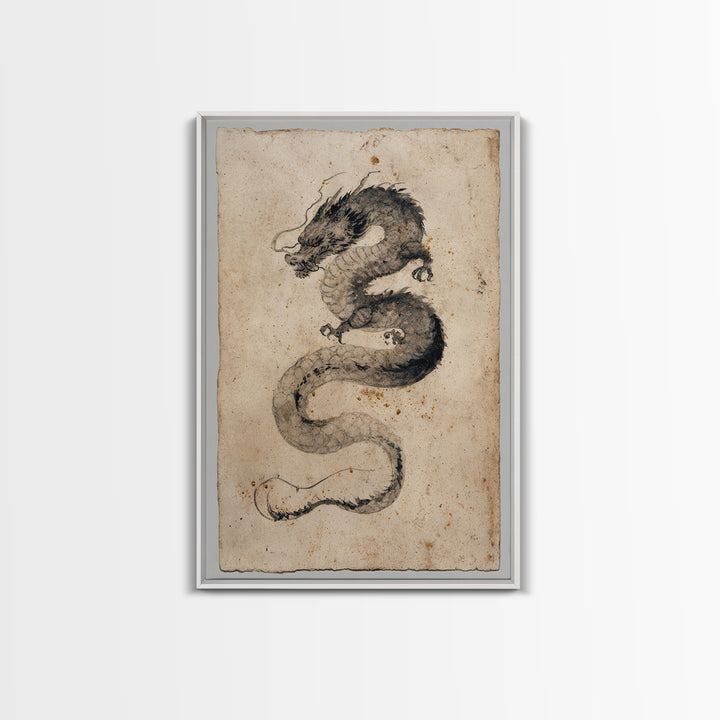 Ink Wash Dragon Curve Framed Canvas Print, Calligraphy Art, Painting, Living Room Decor, Fine Art, Script, Japanese Art, CAL-2x3-41