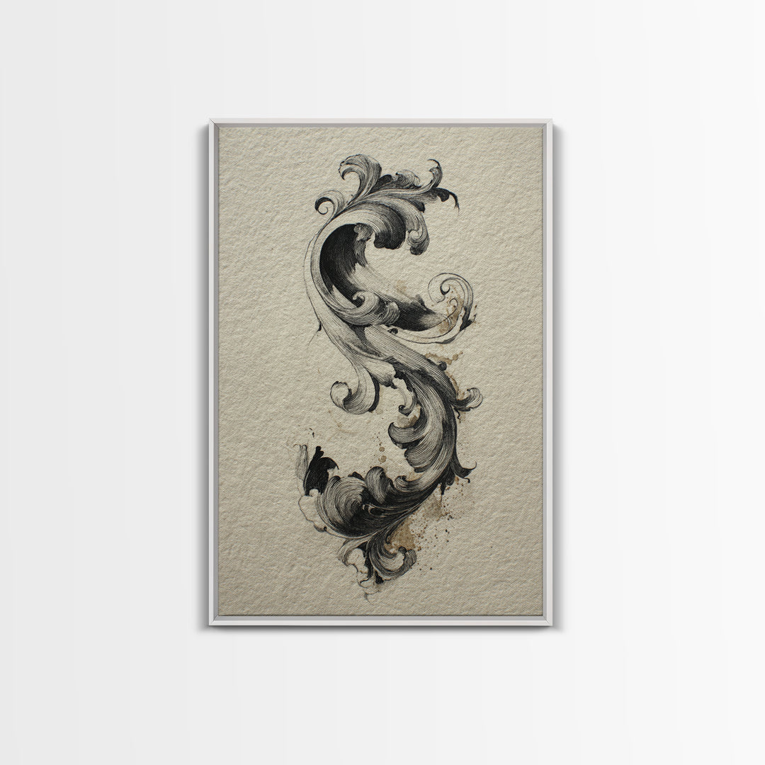 Baroque Scrollwork Made from Looping Pen Strokes Canvas Print, Calligraphy Art, Quote Wall Art, Living Room Decor, Script, CAL-2x3-44