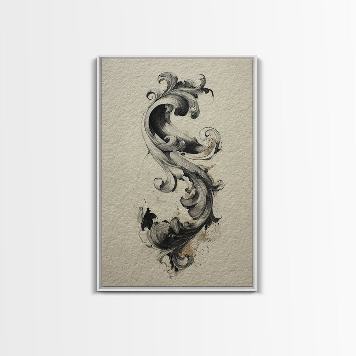 Baroque Scrollwork Made from Looping Pen Strokes Canvas Print, Calligraphy Art, Quote Wall Art, Living Room Decor, Script, CAL-2x3-44