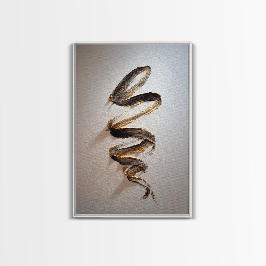 Gold Leaf Calligraphic Spiral on Plaster Surface Canvas Print, Calligraphy Art, Textured Painting, Living Room Decor, Script, CAL-2x3-46