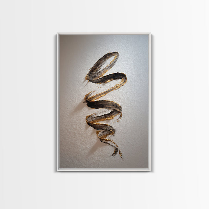 Gold Leaf Calligraphic Spiral on Plaster Surface Canvas Print, Calligraphy Art, Textured Painting, Living Room Decor, Script, CAL-2x3-46