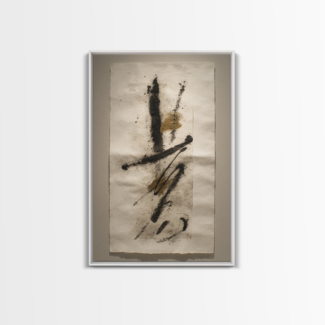 Abstract Prayer Flag of Brush Marks Framed Canvas Print, Calligraphy Art, Textured Painting, Living Room Decor, Script, CAL-2x3-55