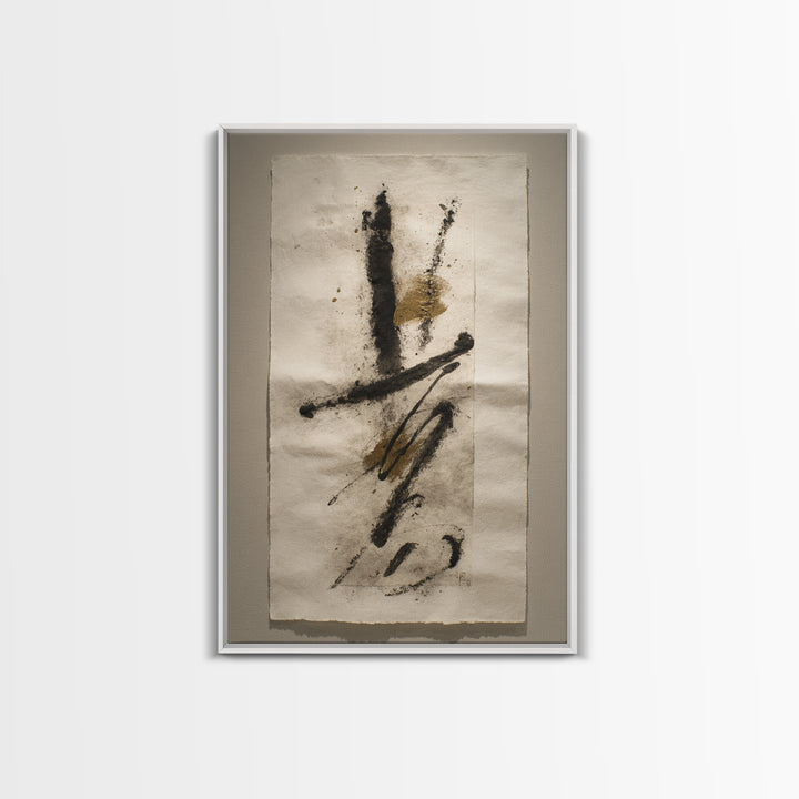 Abstract Prayer Flag of Brush Marks Framed Canvas Print, Calligraphy Art, Textured Painting, Living Room Decor, Script, CAL-2x3-55
